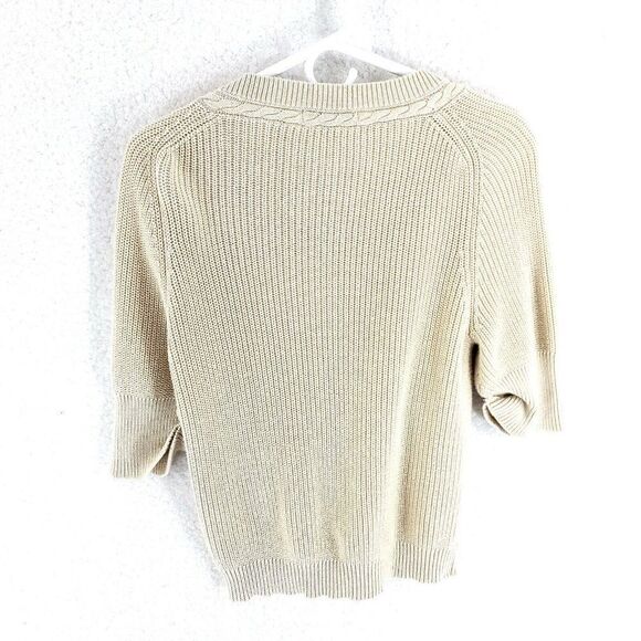 Liz Claiborne‎ Tan Cable Knit Sweater Medium 8/10 Cotton Button Butterfly Sleeve - Picture 5 of 8
